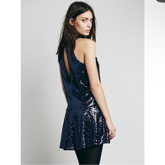 Free People Liquid Shine Mini Dress Black Sequin Generous size XS - Picture 1 of 7